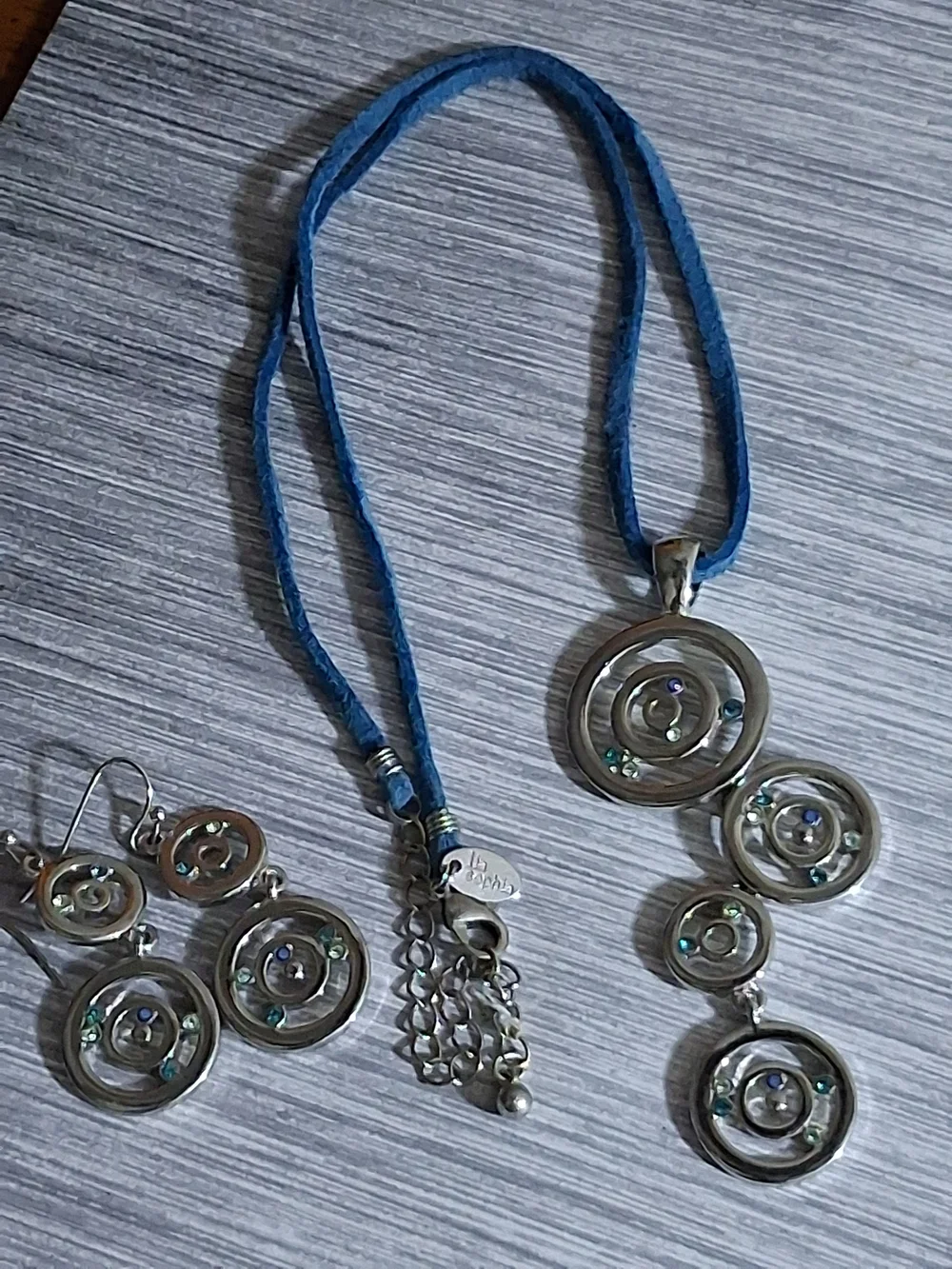 Lia Sophia Blue Cord Silver-Tone Triple Circle Necklace and Earring Set